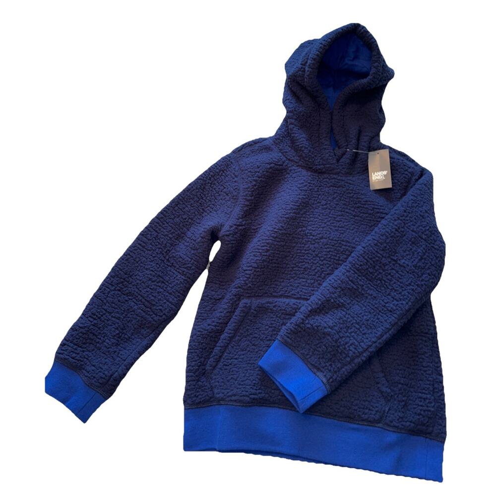 Lands' End Sherpa Pullover Hoodie Kids‎ Size Sm 6-7 Deep Sea Navy Blue NWT